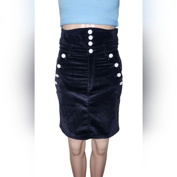 Isabel marant women's black velvet mobwife size 0 high waist pencil mini skirt